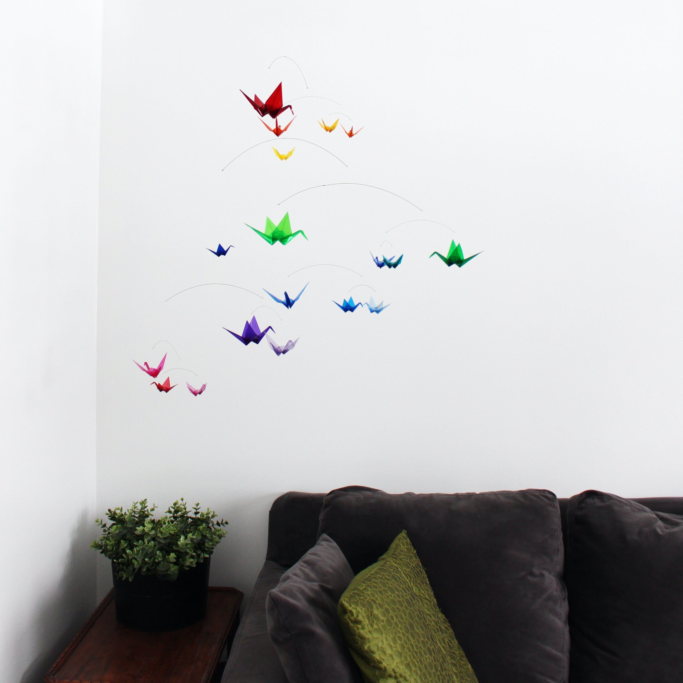 Rainbow Baby Mobile for Nursery. Clear Acrylic Origami Cranes. Transparent Origami Bird Mobile. Nursery Decor Colorful Kinetic Art Mobile