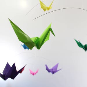 Custom Mobile Origami Ceiling Art, Colorful Nursery Room Decor ,Extra Large Paper Crane Mobile, Hanging Kinetic Art Mobile, Baby Shower Gift image 5