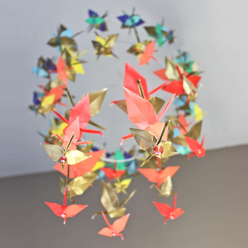 Spiral Paper Crane Mobile Giant Origami Paper Bird Mobile Home Etsy