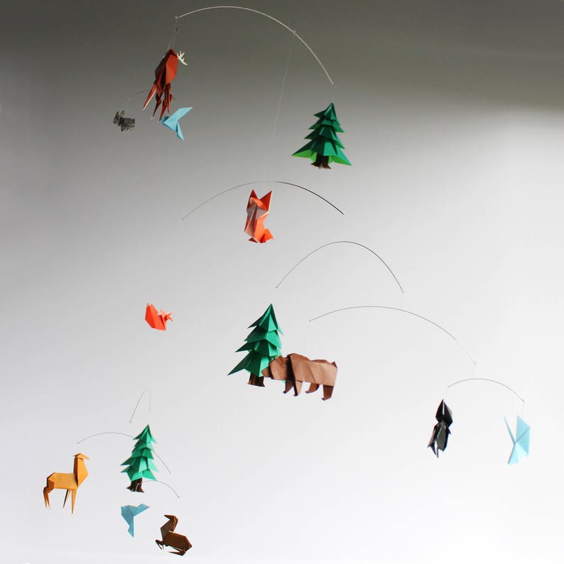 Woodland Baby Mobile. Woodland Nursery Decor. Custom Paper Mobile. Modern Nursery Crib Mobile. Forest Animal Mobile w/ Bear Deer Fox Bird. image 7