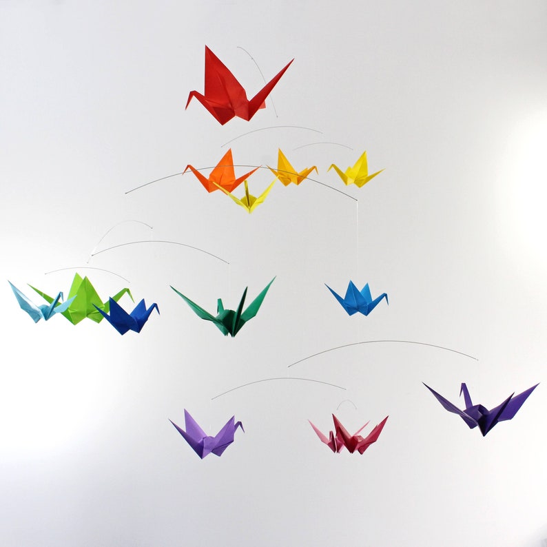 Custom Mobile Origami Ceiling Art, Colorful Nursery Room Decor ,Extra Large Paper Crane Mobile, Hanging Kinetic Art Mobile, Baby Shower Gift image 2