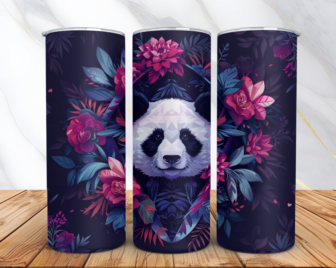 20oz Skinny Cute Panda Tumbler Wrap Purple Floral Wrap Animal Tumbler ...