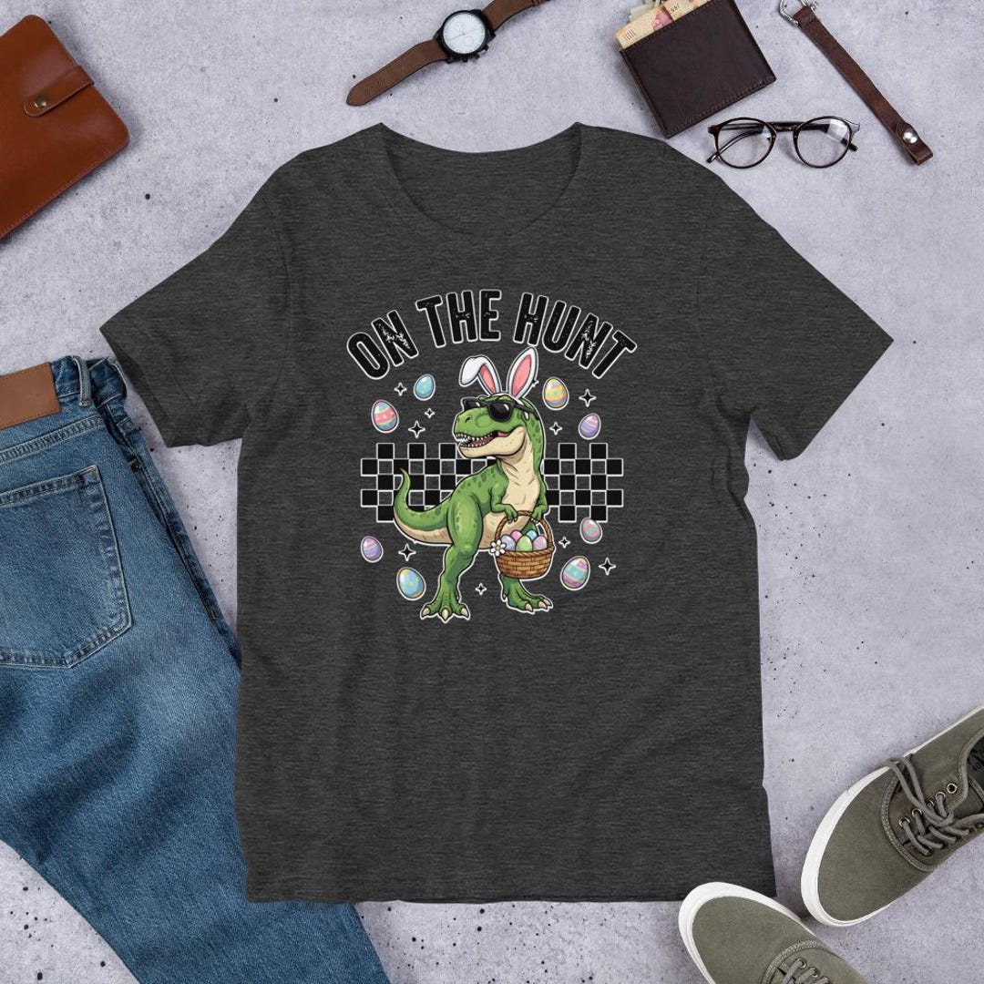 Funny T Rex Easter Shirt Dinosaur Bunny Ears Egg Hunt Tee Cute Kids ...