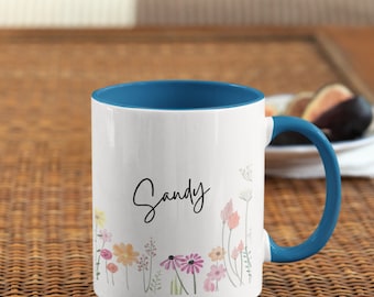 Personalisierte Wildblumen Kaffeetasse: Benutzerdefinierte Name Blumengeschenk