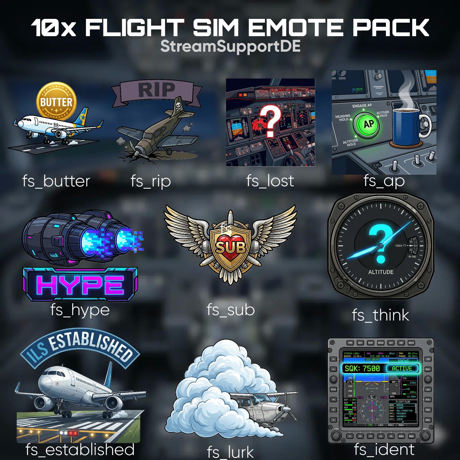 10 Flight Simulator Twitch Emotes | Aviation Discord Emojis | Pilot ...