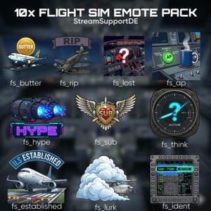 10 Flight Simulator Twitch Emotes | Aviation Discord Emojis | Pilot Streamer | Butter Landing, ATC, AP, RIP | Digital Download