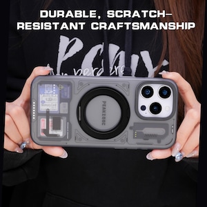 Magsafe Iphone 16Pro MagSafe Mecha Armor Phone Case com armazenamento de cartão | Organizador SIM TF SD para iPhone | Suporte integrado, ferramenta de ejeção de dados