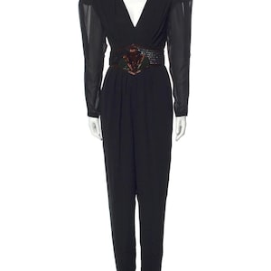 Vintage Casadei 1980s Jumpsuit Black Sequin Sheer Jumper