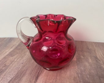 Fenton Cranberry Coin Dot Optic Creamer