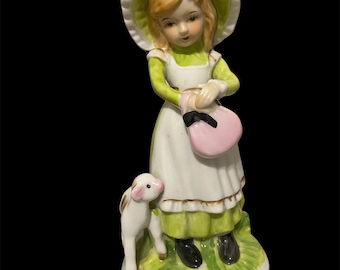 Vintage Mary Had A Little Lamb Porcelain Figurine Statue