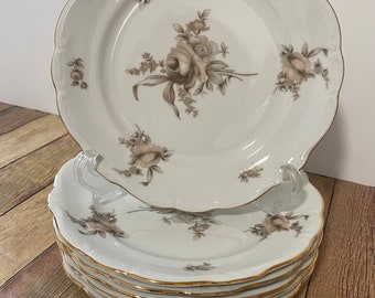 Johann Haviland Vintage SEPIA ROSE Salad Plate, Made in Bavaria Set of 6