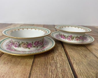 GDA CH Field Haviland Limoges Roses Gold Ivy Ramekins with Liner Plates Set of 2