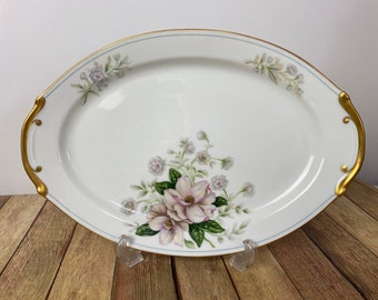 ROCHELLE By Grace China 14” Oval Serving Platter Floral W/ Gold Trim Made in Japan