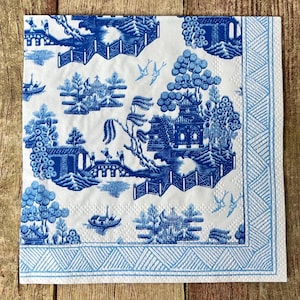 Tovaglioli di carta blu e bianchi in stile Chinoiserie, 10x10, Decoupage, Crafting, Set di 2 tovaglioli