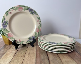 Platos llanos Pfaltzgraff Garden Party de 26,7 cm (10,5") con diseño floral de tulipanes y cerezas (juego de 7)