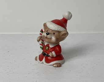 Homco teddy bear Christmas Figurines porcelain #5600 Candy Cane Decor 3&quot; Vintage