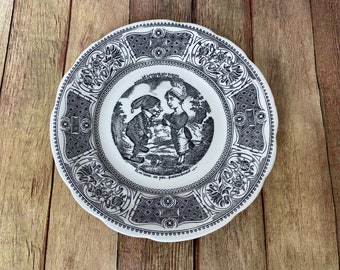 Vintage Gien French Le Language des Fleurs Rose Tremiere Black/White Plate