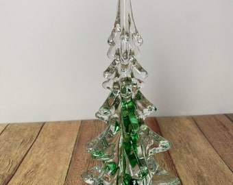 Sapin de Noël vintage en verre de style Murano avec ruban vert 20,3 cm