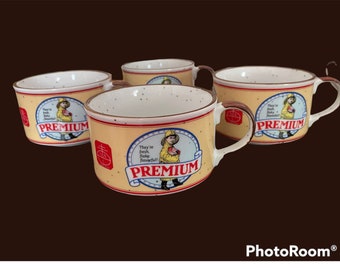 NABISCO Premium Crackers Soup Bowl/Mug  1991 Saltines Vintage Set Of 4