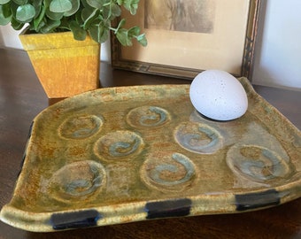 Unique Studio Pottery Deviled Egg Plate, Server