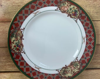 Noritake THE ROYAL HUNT Salad/Dessert Plates 8.25” , Hunting, Stag, Hare, Pheasant, Red/Green Plaid, Set Of 5