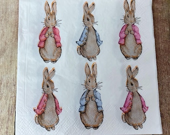 Bunnies Decoupage Napkins Set of 2 Beverage 10x10 Easter Craft Napkins, Beatrix Potter Style, Rabbits