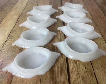 Vintage Glasbake Milk Glass Deviled Crab Servers Set of 8, Made in USA