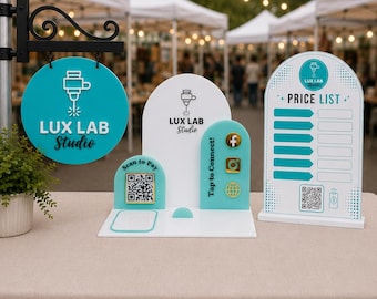 Vendor Market Display Bundle | Custom Tent Sign, QR Payment Stand, Menu Board