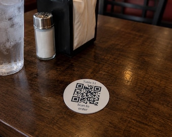 Custom Acrylic Circle QR Code Table Signs | 3 Scan to Order food business menu