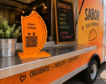 Acrylic Empanada QR Code Sign – Food Truck Catering Business Digital Menu Signage Display