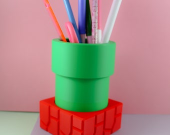 Mario Bros rörformad pennhållare rolig och funktionell skrivbordstillbehör Luigi Gamer skrivbordsdekor nörd lärarpresent Mario barn skrivbordstillbehör