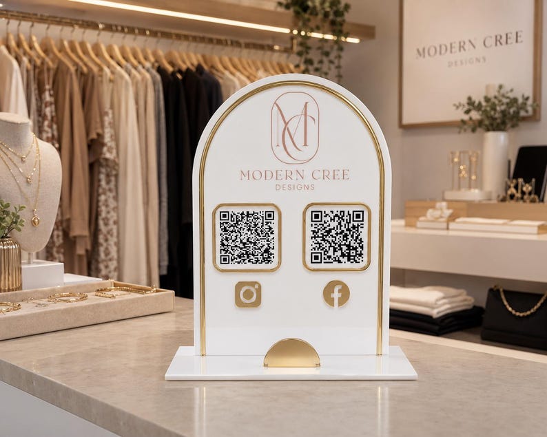 Acryl QR-standaard met visitekaarthouder | Display met logo op maat voor uw stand | Standbord voor verkopers afbeelding 9
