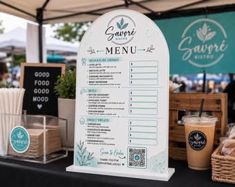 Custom Acrylic Menu Sign with Price List | Vendor Market Price Board | QR Business Display