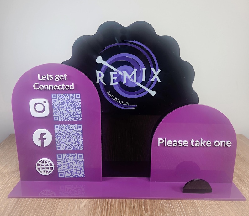 Acryl QR-standaard met visitekaarthouder | Display met logo op maat voor uw stand | Standbord voor verkopers afbeelding 8