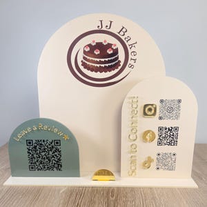 Acryl QR-standaard met visitekaarthouder | Display met logo op maat voor uw stand | Standbord voor verkopers afbeelding 12