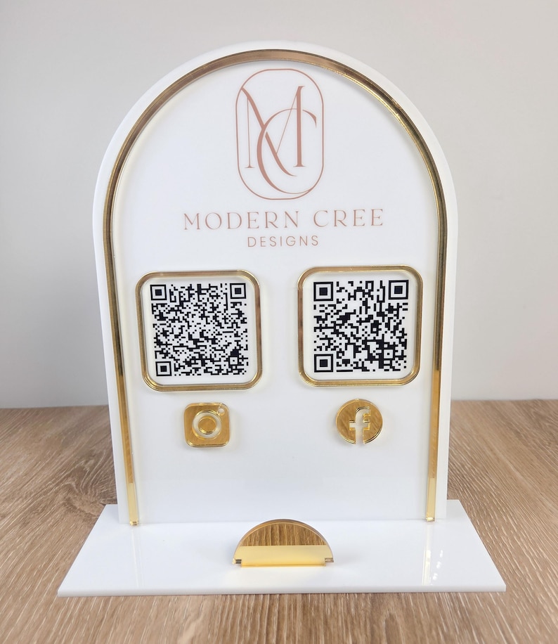 Acryl QR-standaard met visitekaarthouder | Display met logo op maat voor uw stand | Standbord voor verkopers afbeelding 10