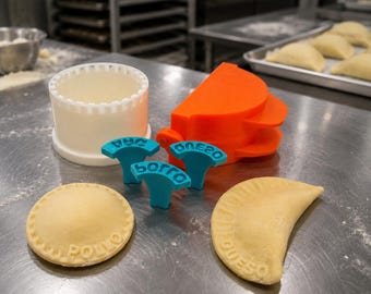 Empanada Pastelito Kit, 2" Buffet Cutter Press, Flavor Stamps, Latin Catering Food Tools Bulk Production
