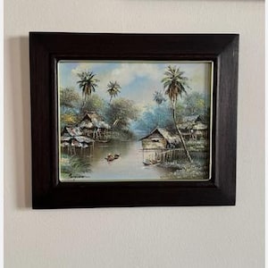 Vintage OIL PAINTING on Board in Dark Wood Frame