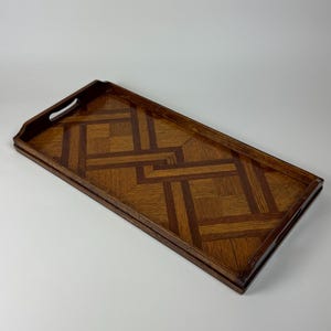 Vintage Wooden Serving Tray with Geometric Inlay Design