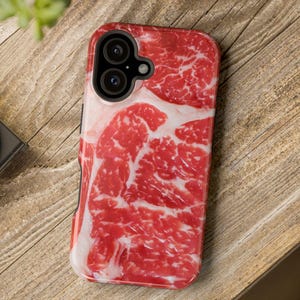 Raw Beef iPhone Case with MagSafe & Dual Layer Protection, Available in Matte or Glossy Finish - Beef Lover Gift, Steak Lover Gift