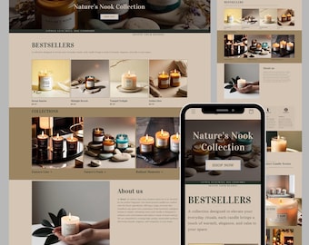 Candle Shopify Theme, Premium Shopify Website Template, Green Beige Shopify Templates, Shopify Store Banners, Candle Business Website
