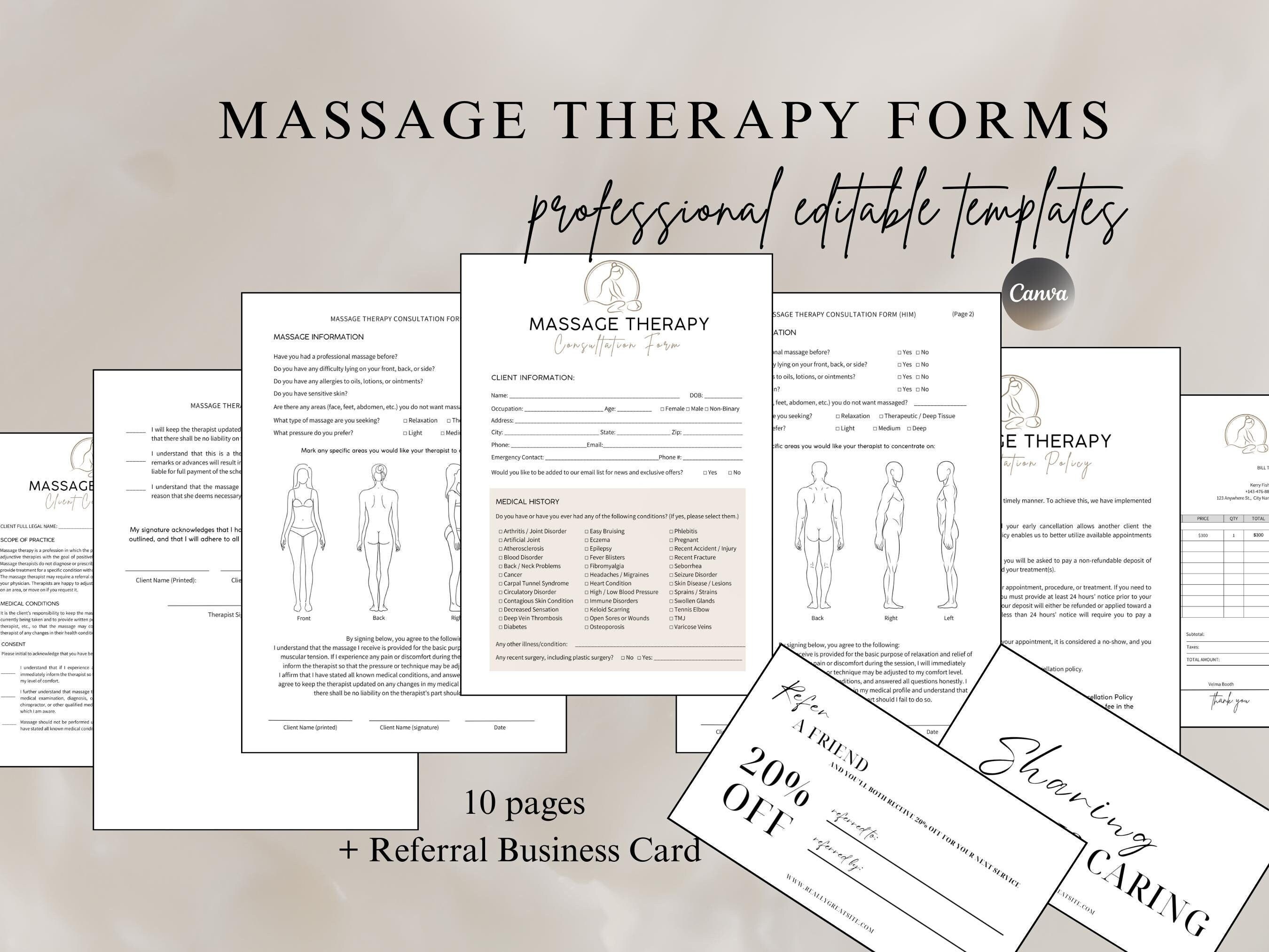 Massage Client Intake and Consent Forms Editable, Client Intake Form ...