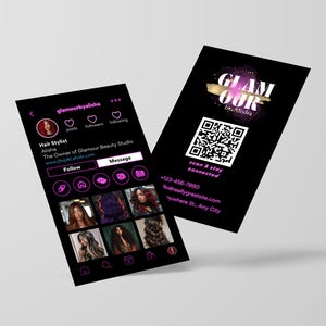 Cartão de visita do Instagram Cartão de cabeleireiro - Cartão neon preto e rosa