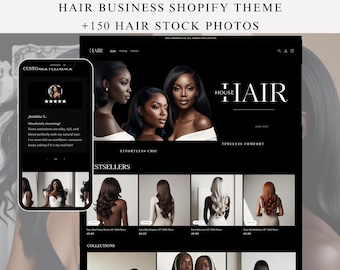 Shopify Theme Hair Extensions, Shopify Website Template, Shopify Theme for Wigs, Hair Extensions, Premade Hair Website, Black Lux Hair Theme