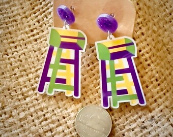 BE LOVE™ Mardi Gras Ladder Seat Earrings – Purple Gold Green Statement Dangle Earrings