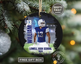 Personalized Football Photo Ornament, Custom Football Poster Christmas Ornament, Boy's Football Gift, Custom Photo Football Player Gift