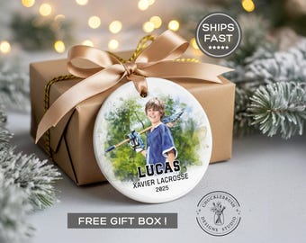 Personalized Lacrosse Ornament, Lacrosse Photo Christmas Ornament, Sports Ornament, Lacrosse Team Gift, Custom Photo Lacrosse Ornament Gift