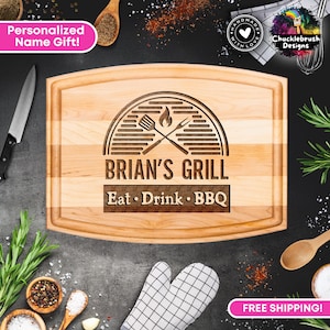 Personalized Grill Cutting Board For Dad Griller, Custom Fathers Day BBQ Gifts, Personalized Dad Gifts from Kids, Grillmaster Gift For Him