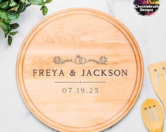 Custom Engraved Names Dates Cutting Boards Gift For Wedding, Engagement Gifts, Personalized Bridal Shower Gift, Charcuterie Cheese Board
