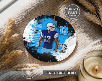 Custom Football Ornament, Football Photo Ornament, Personalized Football Poster Christmas Ornament Custom Football Team Gift Football Player